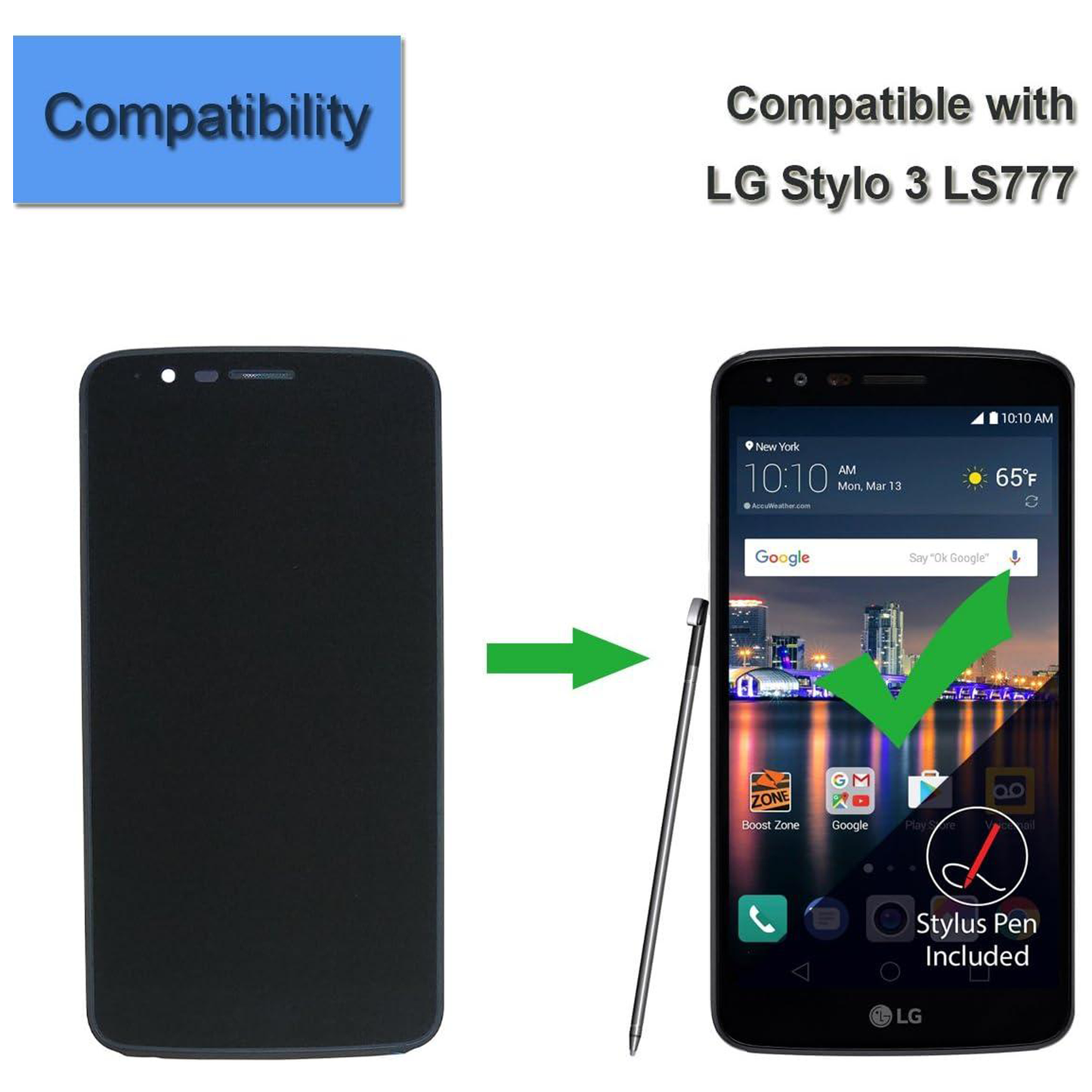 LCD Display Touch Screen Digitizer Assembly with Frame for LG Stylo 3 LS777 M400MT 5.7â - 1280x720 IPS
